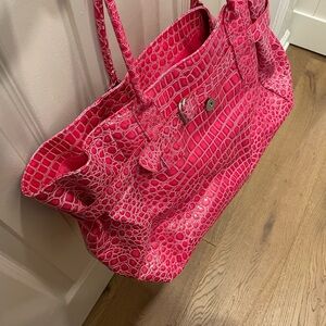 Vibrant Pink Crocodile-Embossed Tote Bag